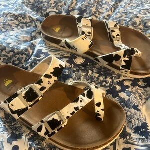 Aloha Island Black and White Sandals with Cork Footbed